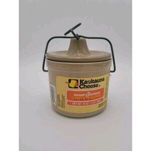 Vintage Kaukauna Cheese Label Crock Lid Stoneware Wisconsin 16 oz Sharp 11 21 90